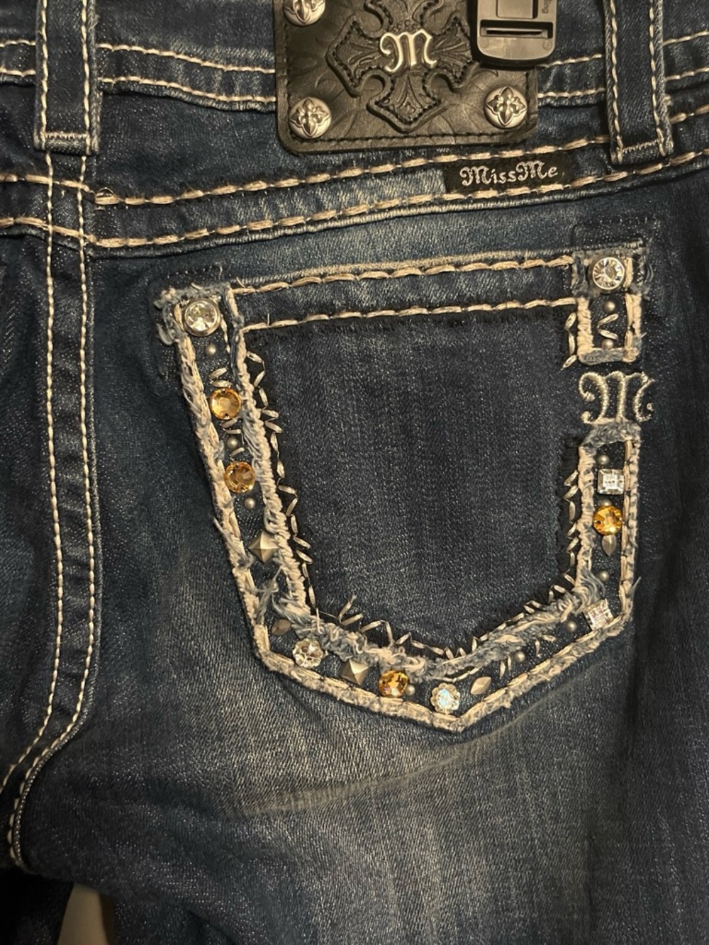 Miss Me Dark Blue Denim Jeans with Embellished Back Pocket